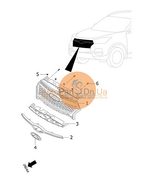 Молдинг решітки радіатора Chery 602000574AA-CHERY-602000574AA