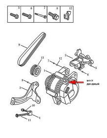 Диодный мост генератора Geely CK, CK-2, LC, LC Cross-GEELY-E09010000501-1