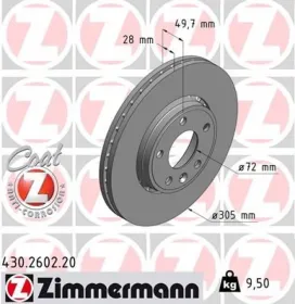 TARCZA HAMULC. RENAULT TRAFIC  01--ZIMMERMANN-430260220-6