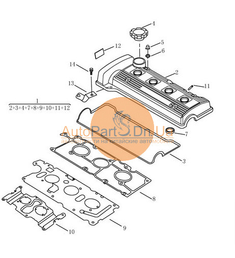 1086001127 GEELY Прокладка кришки клапанів (1 вухо) Geely 1086001127