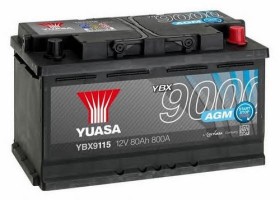 Батарея аккумуляторная Yuasa YBX9000 AGM Start-Stop Plus 12В 80Ач 800A(EN) R+-YUASA-YBX9115