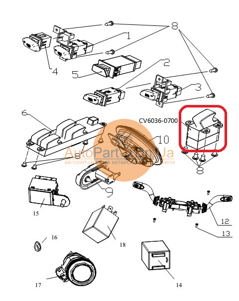 Кнопка стеклоподъемника Chana Benni CV6036-0700-CHANA-CV60360700-1
