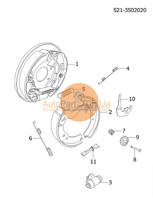 S21-3502020 CHERY Механізм заднього правого гальма в зборі Chery S21-3502020