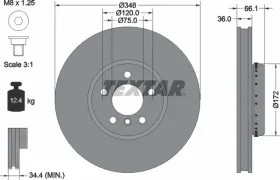 Диск торм. BMW 5/6/7 F10/F01/F13 перед. вент. левый 1 шт (min 2 шт)-TEXTAR-92253725-5