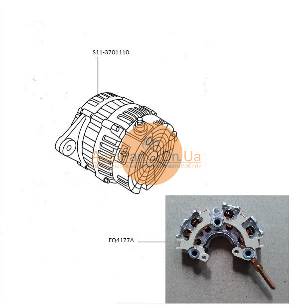 Мост диодный EQ4177A генератора Chery Kimo, Jaggi S11-3701110-CHERY-S113701110-1